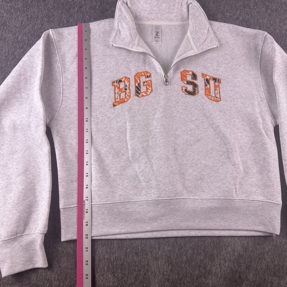 BGSU Ohio Women’s Large Cropped 1/4 Zip Gray Pullover Hoodie NWOT Embroidered - Picture 2 of 9
